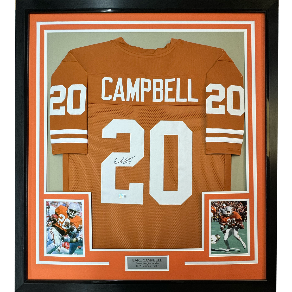 Framed Autographed/Signed Earl Campbell 35x39 Texas Orange Football Jersey Beckett BAS COA