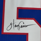 Camiseta de fútbol azul de Nueva York Beckett BAS COA enmarcada, autografiada y firmada por Harry Carson, 35 x 39