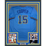 Camiseta de béisbol azul de Milwaukee Beckett BAS COA enmarcada, autografiada y firmada por Cecil Cooper, 35 x 39