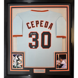 Framed Autographed/Signed Orlando Cepeda 35x39 San Francisco Grey Baseball Jersey JSA COA