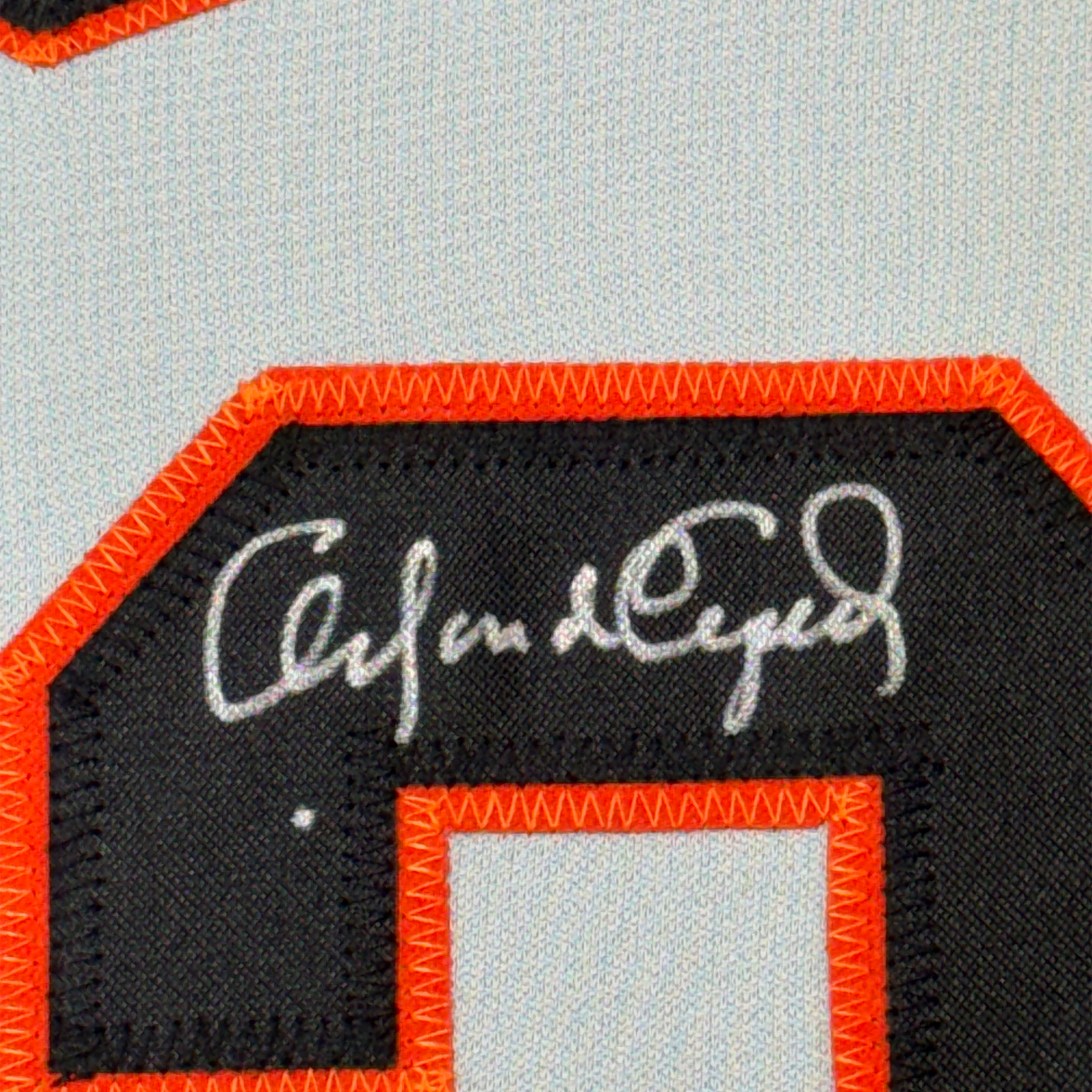 Framed Autographed/Signed Orlando Cepeda 35x39 San Francisco Grey Baseball Jersey JSA COA