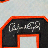 Framed Autographed/Signed Orlando Cepeda 35x39 San Francisco Grey Baseball Jersey JSA COA