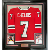 Camiseta de hockey roja de Chicago de 35 x 39, enmarcada, autografiada y firmada por Chris Chelios (JSA COA)