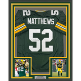 Framed Autographed/Signed Clay Matthews 35x39 Green Bay Green Football Jersey JSA COA