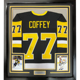 Camiseta de hockey negra de Pittsburgh de 35 x 39, enmarcada, autografiada y firmada por Paul Coffey (JSA COA)