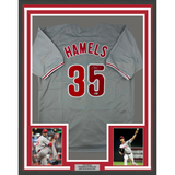 Framed Autographed/Signed Cole Hamels 35x39 Philadelphia Grey Baseball Jersey Beckett BAS COA