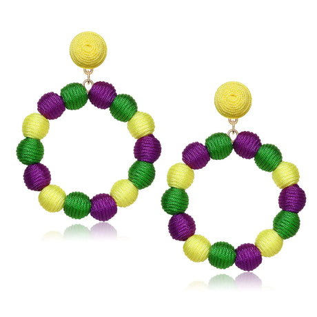 Mardi Gras Earrings Rattan Earrings Rattan Ball Hoop Dangle Earrings for Women Handmade Bohemia Earrings Braid Straw Wicker Raffia Earrings Summer Beach Accessory Gifts (Mardi Gras Color) - Lootquake