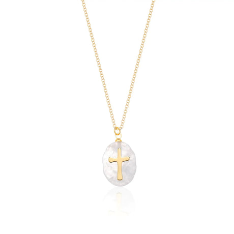 Fremttly Cross Necklace for Women 14K Gold Plated Crystal Pendant Necklace Handmade Gem Necklaces Dainty Gold Necklaces for Women Trendy CS-ClearQuartz - Lootquake