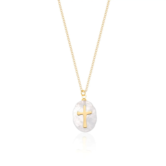 Fremttly Cross Necklace for Women 14K Gold Plated Crystal Pendant Necklace Handmade Gem Necklaces Dainty Gold Necklaces for Women Trendy CS-ClearQuartz - Lootquake