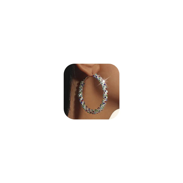 Rhinestone Earrings for Women Bling Hoop Earrings for Women Rhinestone Hoop Earrings Cystal Earrings Gold Silver Prom Earrings Big Hoop Earrings for Party Wedding Gifts for Bridal - Lootquake