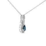 Collar con colgante de gota infinita de 45 cm con zafiro pera de 6 x 4 mm y detalles de diamantes en plata de ley 925 (color HI, claridad SI1-SI2)