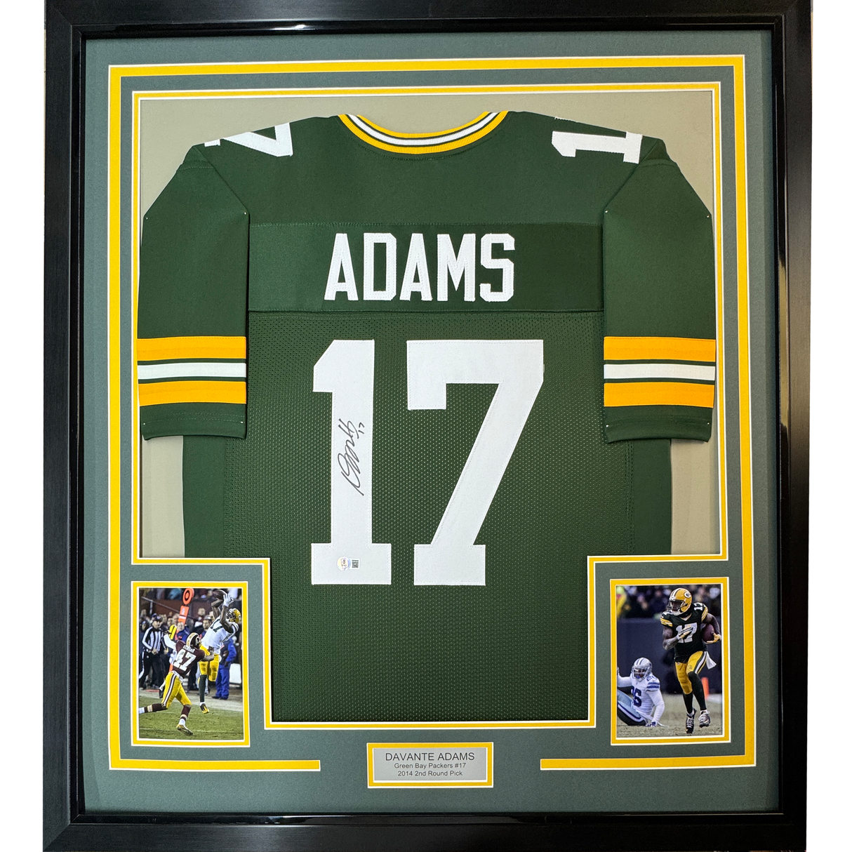 Camiseta de fútbol americano de Green Bay, enmarcada, autografiada y firmada por Davante Adams, 35 x 39, JSA COA