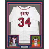 Framed Autographed/Signed David Ortiz 35x39 Boston White Baseball Jersey JSA COA