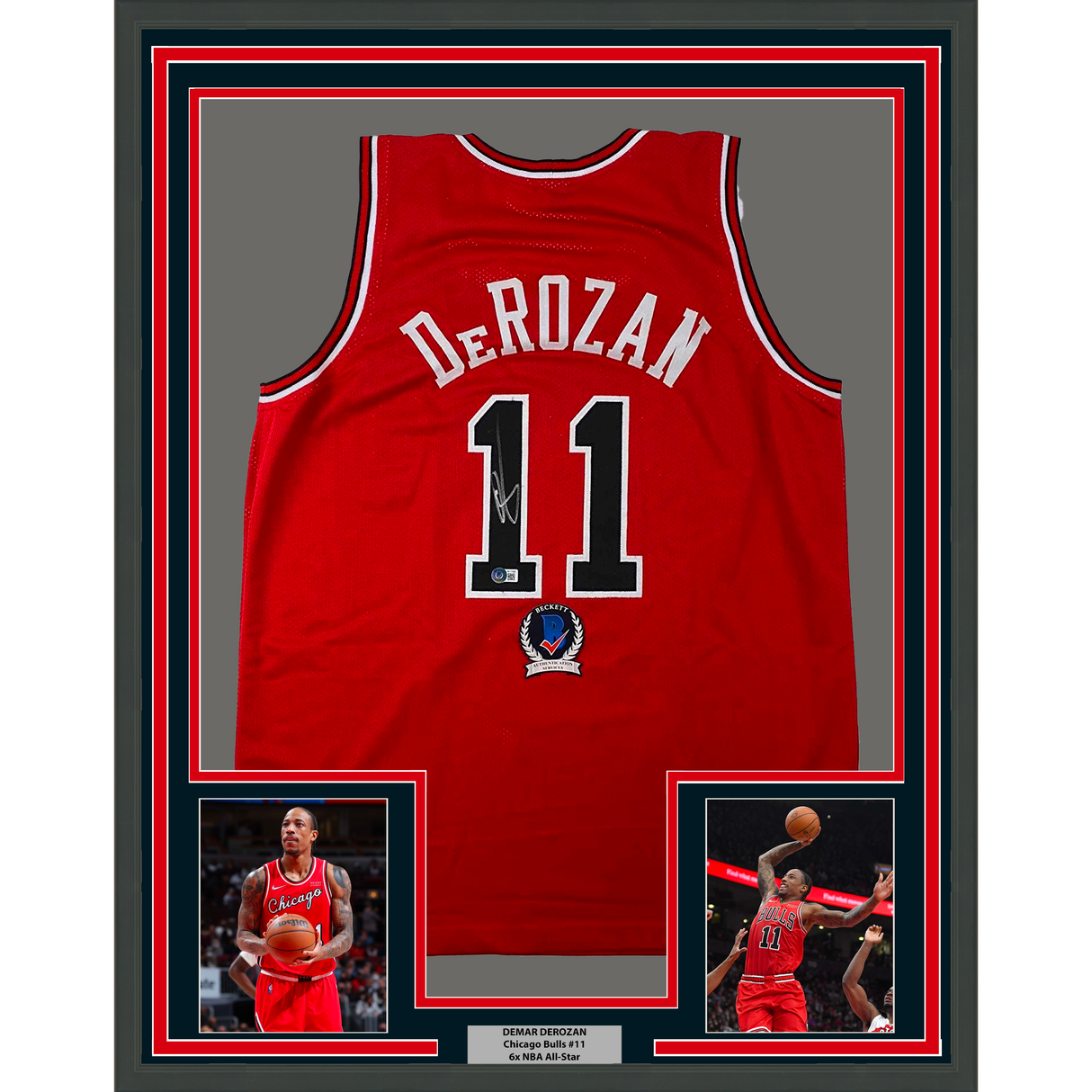 Camiseta de baloncesto enmarcada, autografiada y firmada por DeMar DeRozan, 35 x 39, color rojo Chicago, Beckett BAS COA