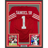 Camiseta de fútbol rojo de San Francisco, enmarcada, autografiada y firmada por Deebo Samuel, 35 x 39, JSA COA