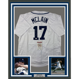 Camiseta de béisbol blanca de Detroit de 35 x 39, enmarcada, autografiada y firmada por Denny McLain (JSA COA)