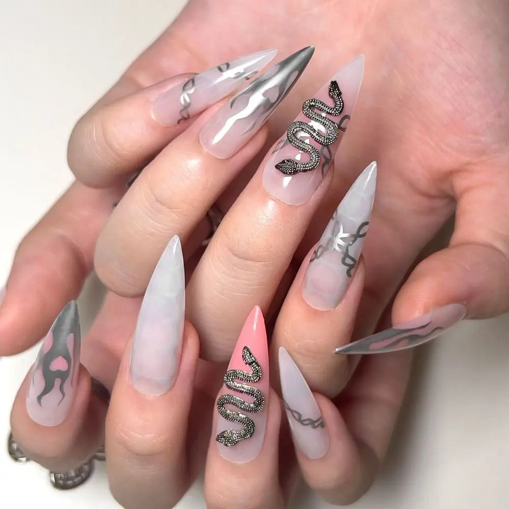Diamond-Studded Almond Press-On Nails