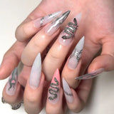 Diamond-Studded Almond Press-On Nails