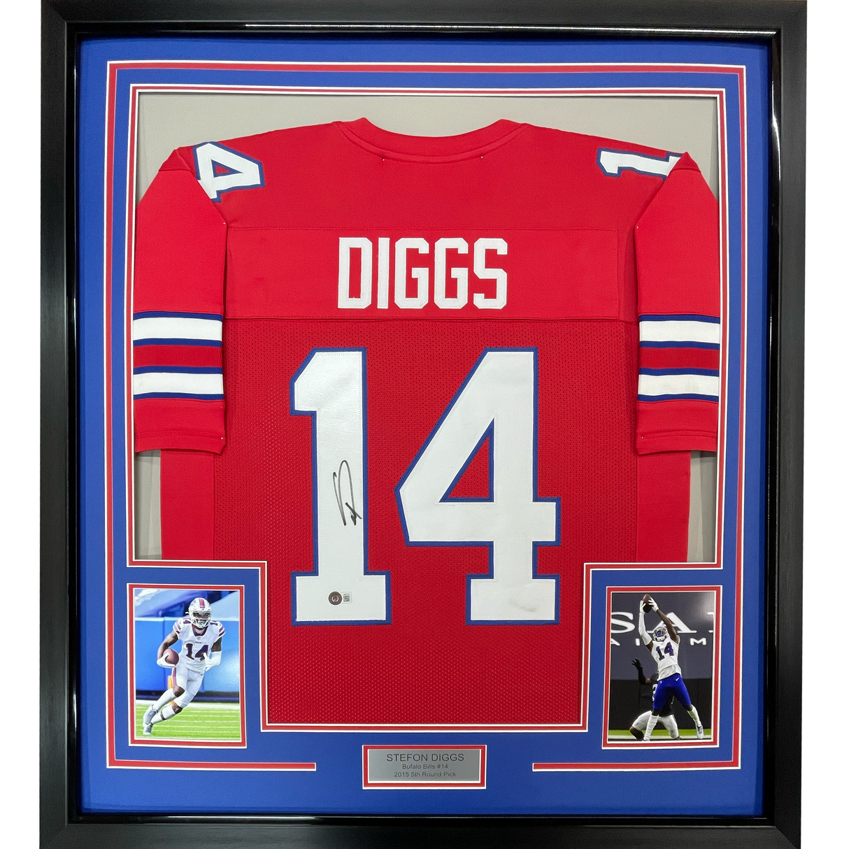 Camiseta de fútbol americano enmarcada, autografiada y firmada por Stefon Diggs, 35 x 39, color rojo búfalo, Beckett BAS COA
