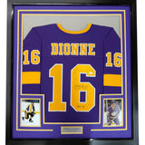 Camiseta de hockey morada de Los Ángeles LA, enmarcada, autografiada y firmada por Marcel Dionne, HOF 92, 35 x 39, JSA COA