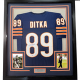 Framed Autographed/Signed Mike Ditka 35x39 Chicago Blue Football Jersey JSA COA