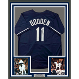 Framed Autographed/Signed Dwight Doc Gooden 35x39 New York Blue Baseball Jersey Beckett BAS COA