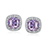 DAYBYDAY Purple Earrings for Women 925 Sterling Silver Alexandrite Earrings June Birthstone Earrings Cushion Cut Crystal Halo Earrings - Lootquake