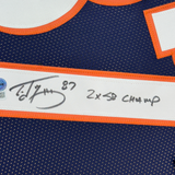 Camiseta de fútbol azul Denver Beckett BAS COA enmarcada, autografiada y firmada por Ed McCaffrey, 35 x 39, 2 unidades
