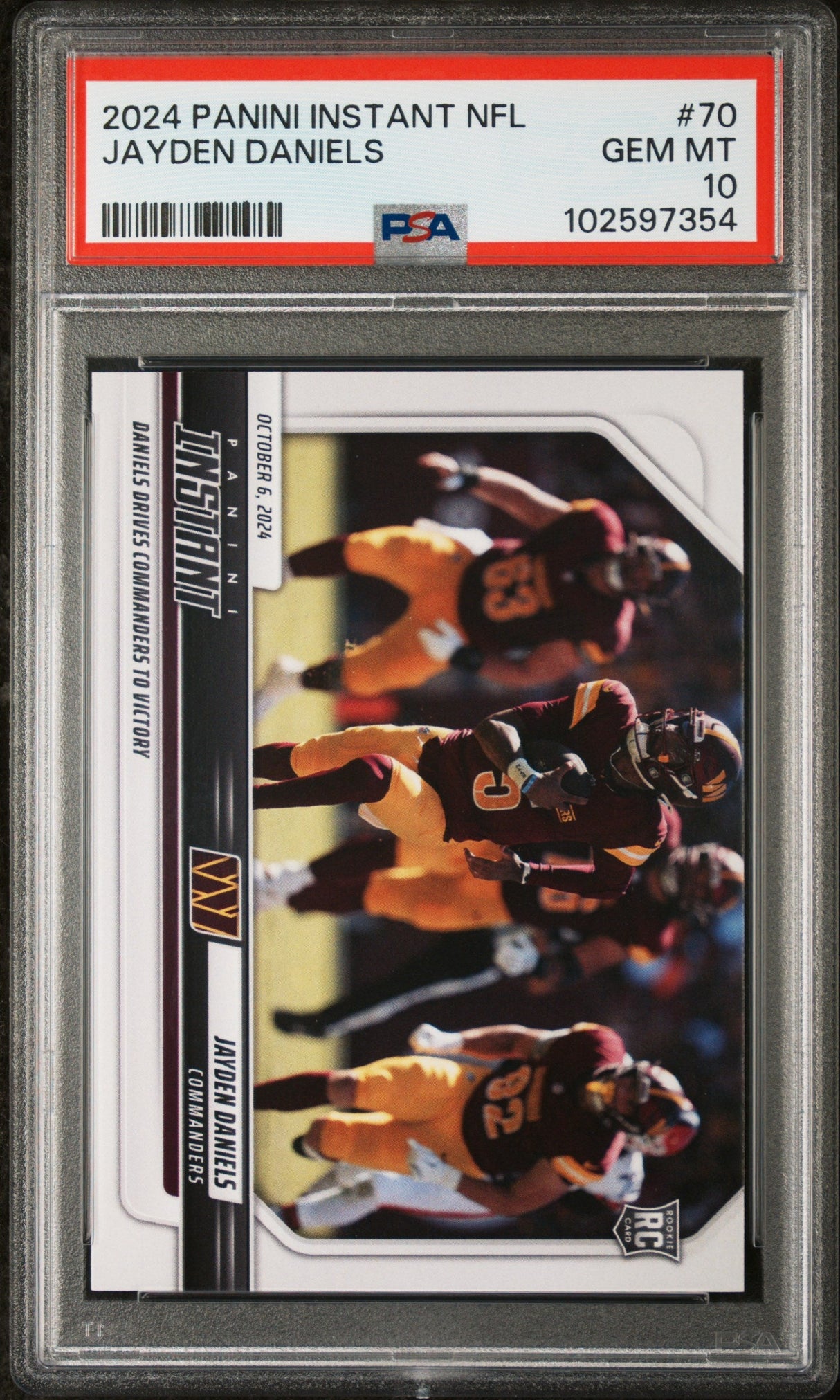 Tarjeta de fútbol americano Jayden Daniels #70 Rookie RC de Panini Instant NFL 2024, calificada, PSA 10 Gem Mint