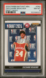 Tarjeta de baloncesto RC de Zaccharie Risacher #DN2 Draft Night Rookie de Panini Instant NBA 2024, calificada como PSA 8, casi impecable
