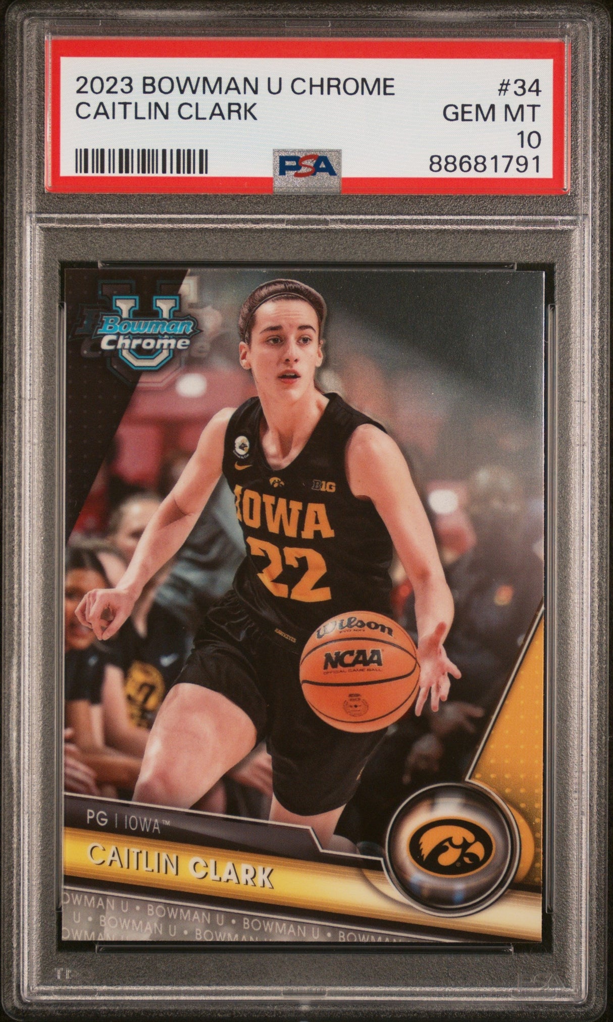 Tarjeta de baloncesto RC Caitlin Clark #34 Rookie de Topps Bowman U Chrome, calificada en 2023, PSA 10 Gem Mint