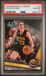 Tarjeta de baloncesto RC Caitlin Clark #34 Rookie de Topps Bowman U Chrome, calificada en 2023, PSA 10 Gem Mint