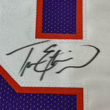 Camiseta de fútbol americano universitario de Clemson, morada, enmarcada, autografiada y firmada por Travis Etienne Jr., 35 x 39, JSA COA