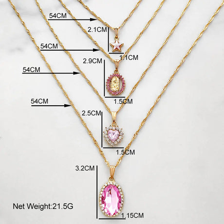 Multi-layer Pink Heart Crystal Pendant Necklaces - Lootquake