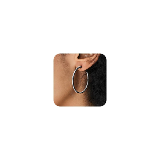Black Earrings for Women S925 Rhinestone Hoop Earrings Black Hoop Earrings Large Big Hoop Earrings Hypoallergenic Jewelry 40/50/60 mm - Lootquake