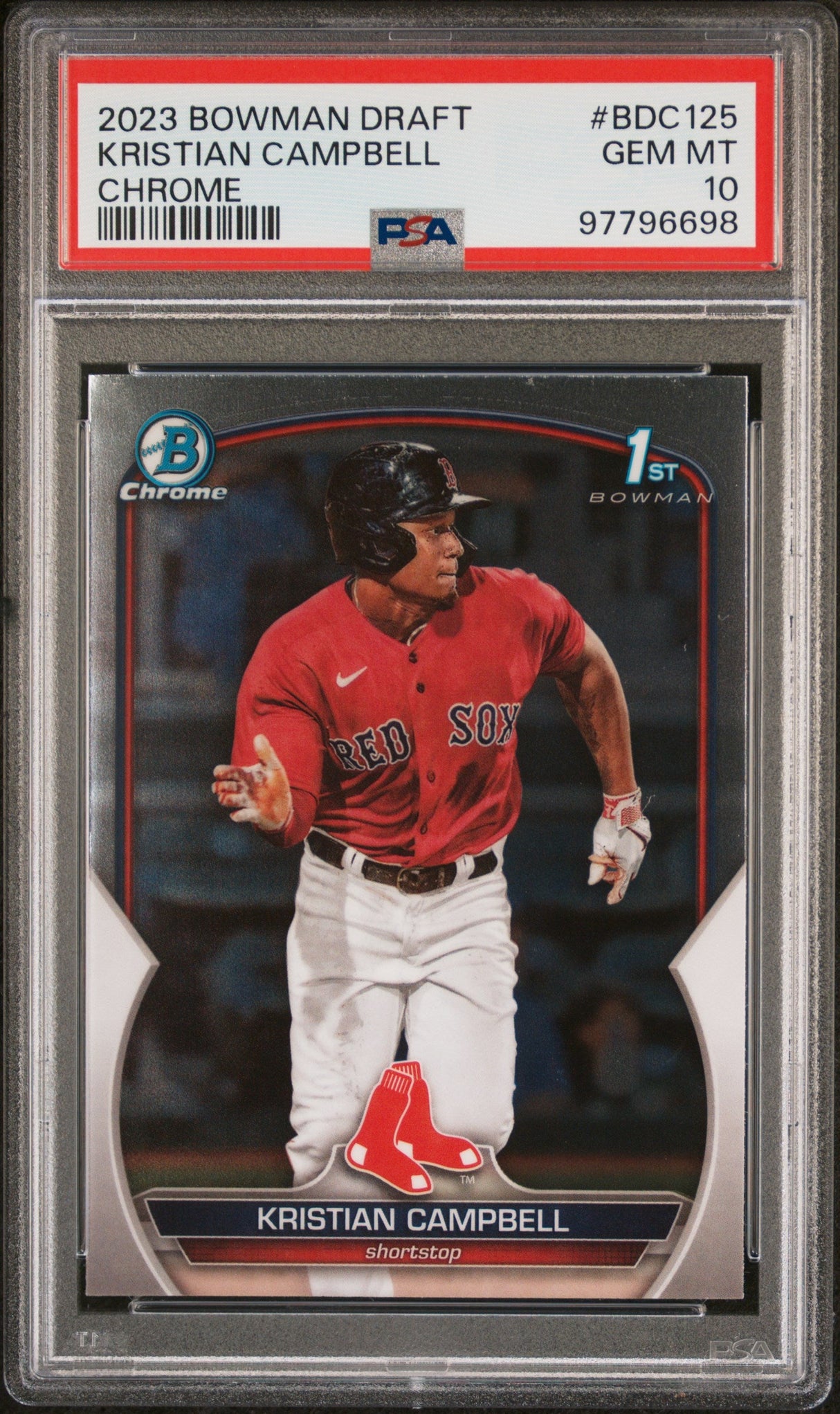 Tarjeta de béisbol de novato cromada de Kristian Campbell #BDC125 del Draft Topps Bowman 2023, PSA 10 Gem Mint