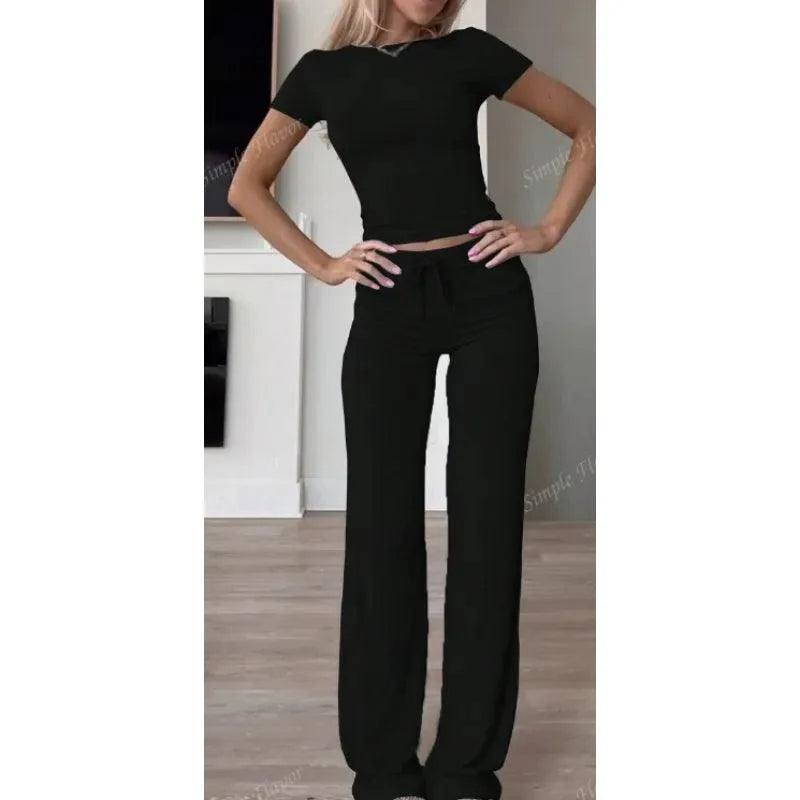 Casual Solid 2-Piece T-Shirt & Pants Set