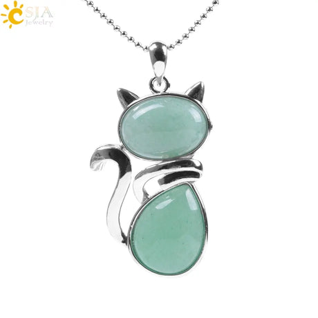 Cat Shape Natural Stone Necklaces With Beads Chain - Lootquake