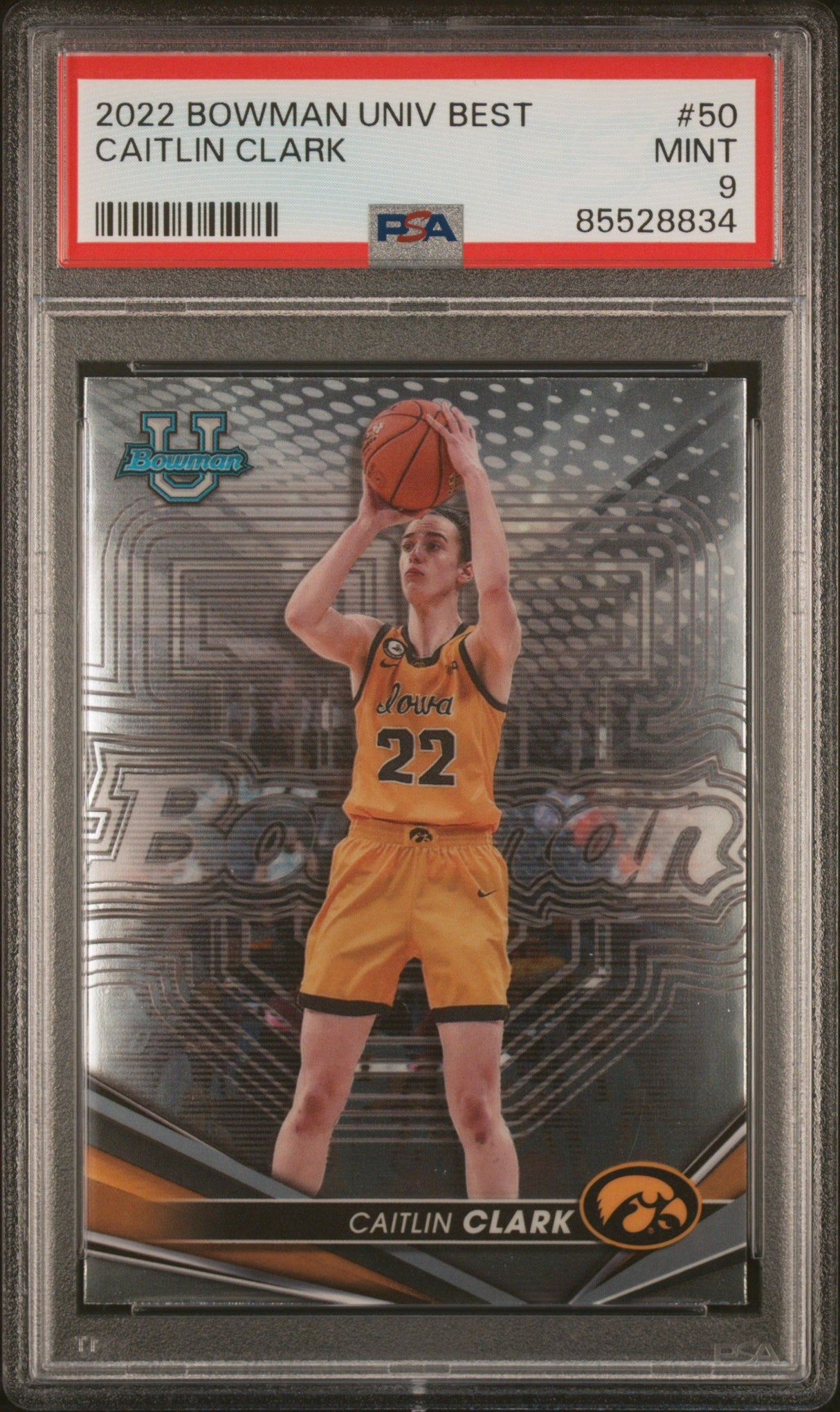 Graded 2022 Topps Bowman University Best Caitlin Clark #50 Rookie RC Basketball Card PSA 9 Mint