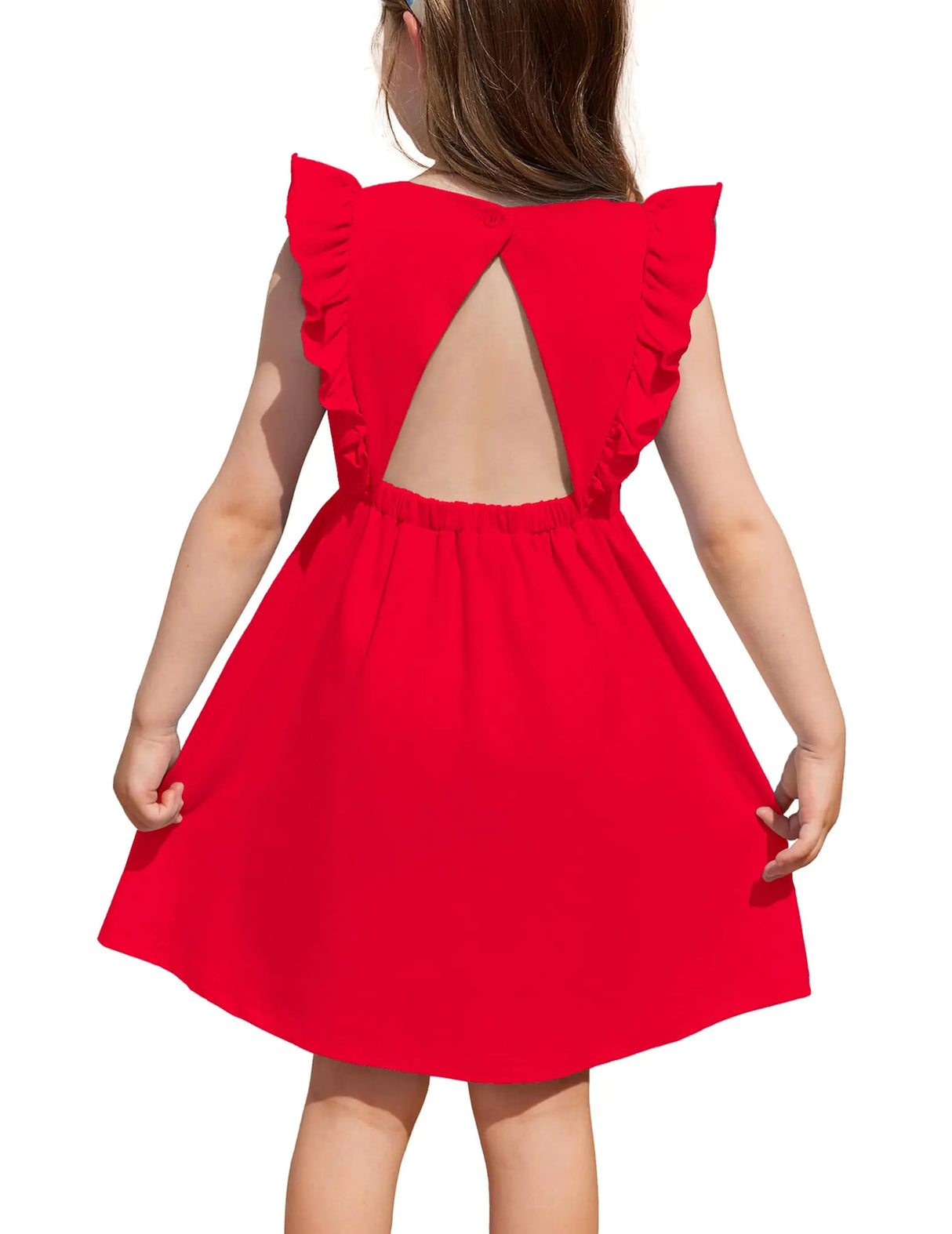 Arshiner Girls 5t Dresses Ruffle Sleeve Dress for Girls Summer Baby Girl Backless Dresses Red Dress for Girls Girls Size 6 Dresses Red Beach Dresses for Kids - Lootquake