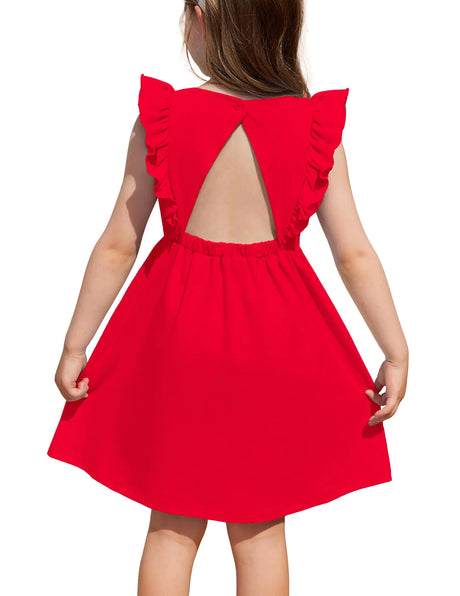 Arshiner Girls 5t Dresses Ruffle Sleeve Dress for Girls Summer Baby Girl Backless Dresses Red Dress for Girls Girls Size 6 Dresses Red Beach Dresses for Kids - Lootquake