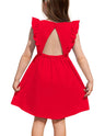Arshiner Girls 5t Dresses Ruffle Sleeve Dress for Girls Summer Baby Girl Backless Dresses Red Dress for Girls Girls Size 6 Dresses Red Beach Dresses for Kids - Lootquake