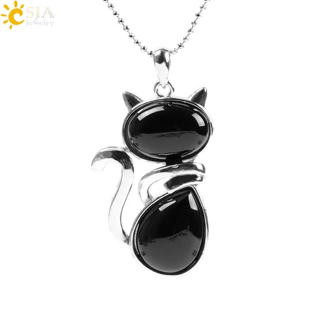 Cat Shape Natural Stone Necklaces With Beads Chain - Lootquake