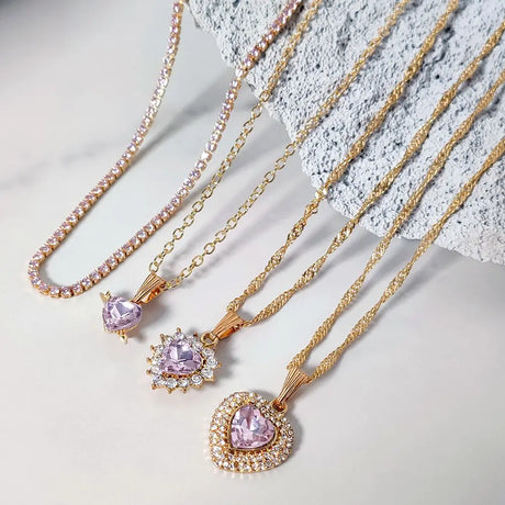 Multi-layer Pink Heart Crystal Pendant Necklaces - Lootquake