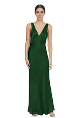 Long Silk Prom Dresses V Neck Aline Bridesmaid Dresses Emerald for Wedding Elegant Vacation Dresses Size 18W - Lootquake