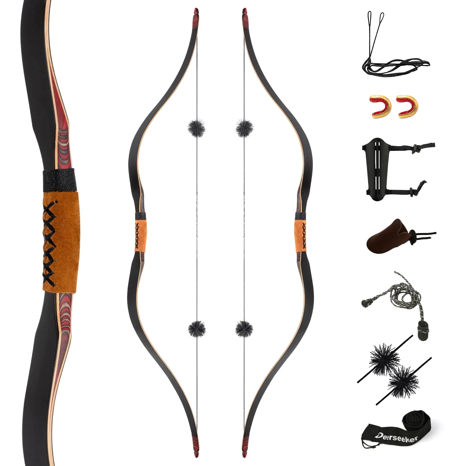 Deerseeker Archery Arc long 59 pouces, arc classique traditionnel fait main, arc ambidextre, ensemble d'arcs pour adultes et jeunes, tir à la cible de chasse, 20 à 60 lb