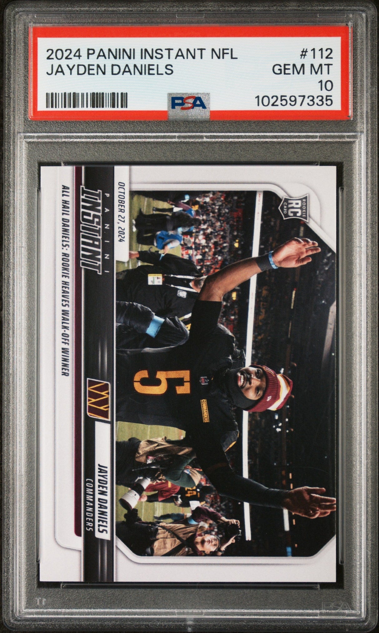 Tarjeta de fútbol americano Jayden Daniels #112 Rookie RC de Panini Instant NFL 2024, calificada, PSA 10 Gem Mint