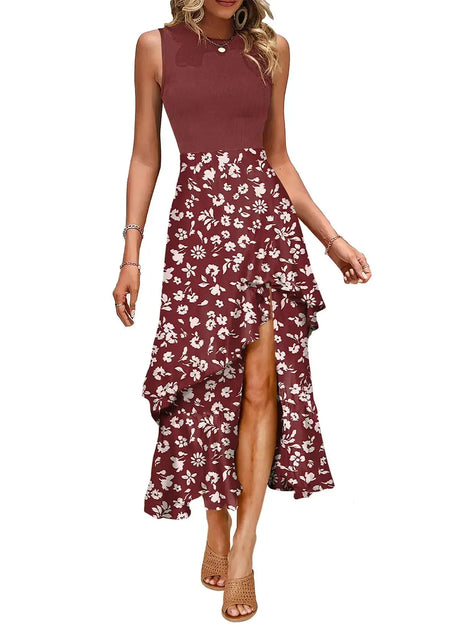 Dokotoo Boho Maxi Summer Dresses for Women 2024 Casual Spring Floral Beach Womens Dresses Dress Sun Dresses Sundresses for Women 2025 Red - Lootquake