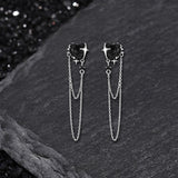 Gothic Heart Tassel Zircon Copper Stud Earrings
