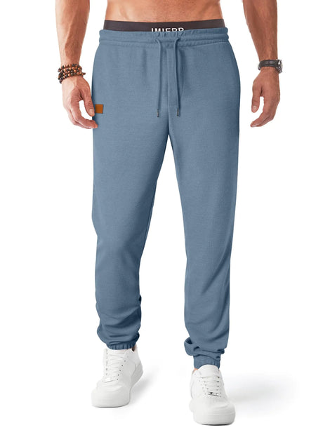 JMIERR Mens Waffle Sweatpants with Drawstring and Pockets Tapered Track Gym Running Joggers Sweat Pants Workout Trousers M Dusk Blue - Lootquake